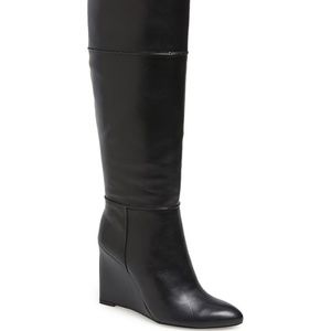 Tory Burch Linnett black leather wedge boots, 9.5